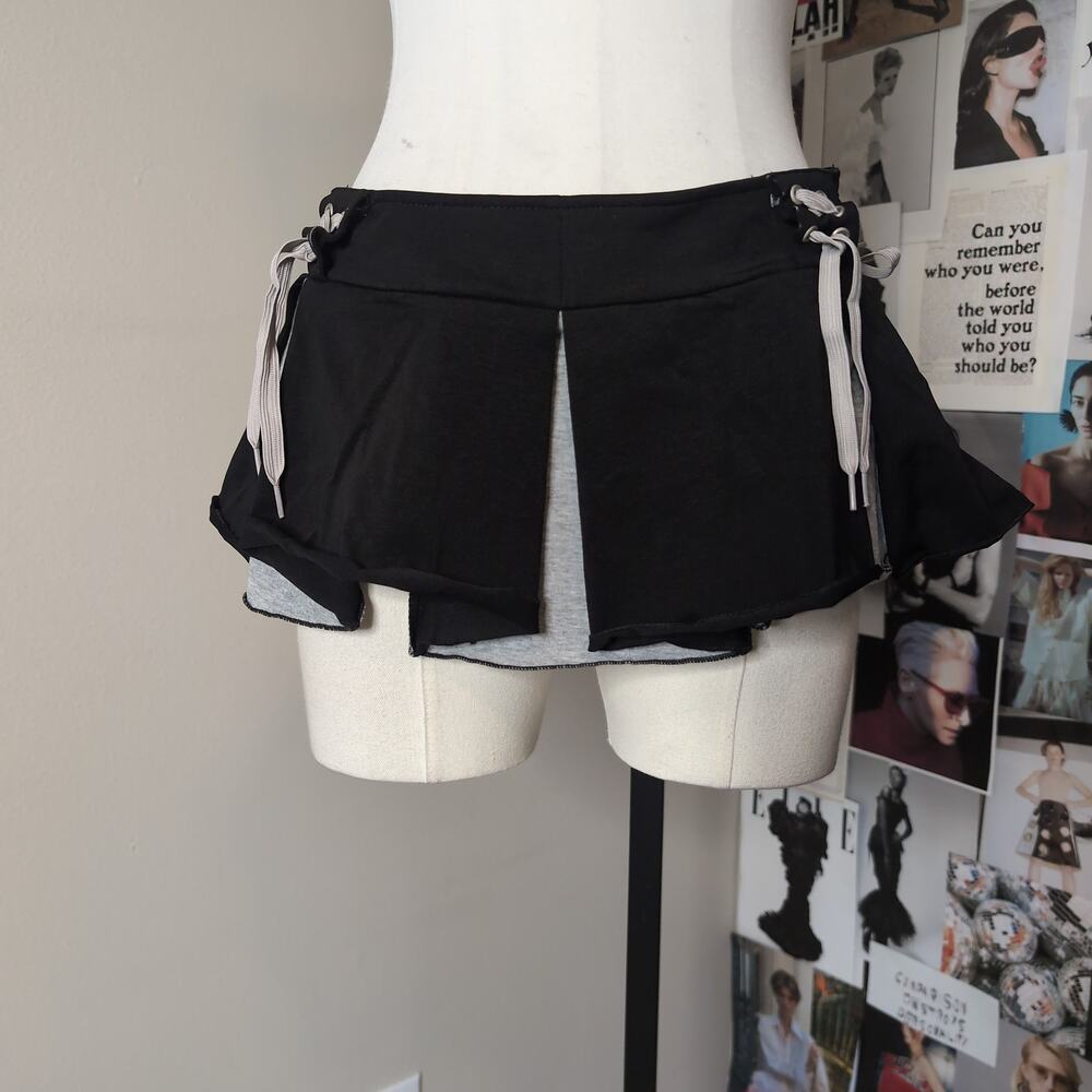 Lace-Up Pleated Micro Mini Skirt Gothic